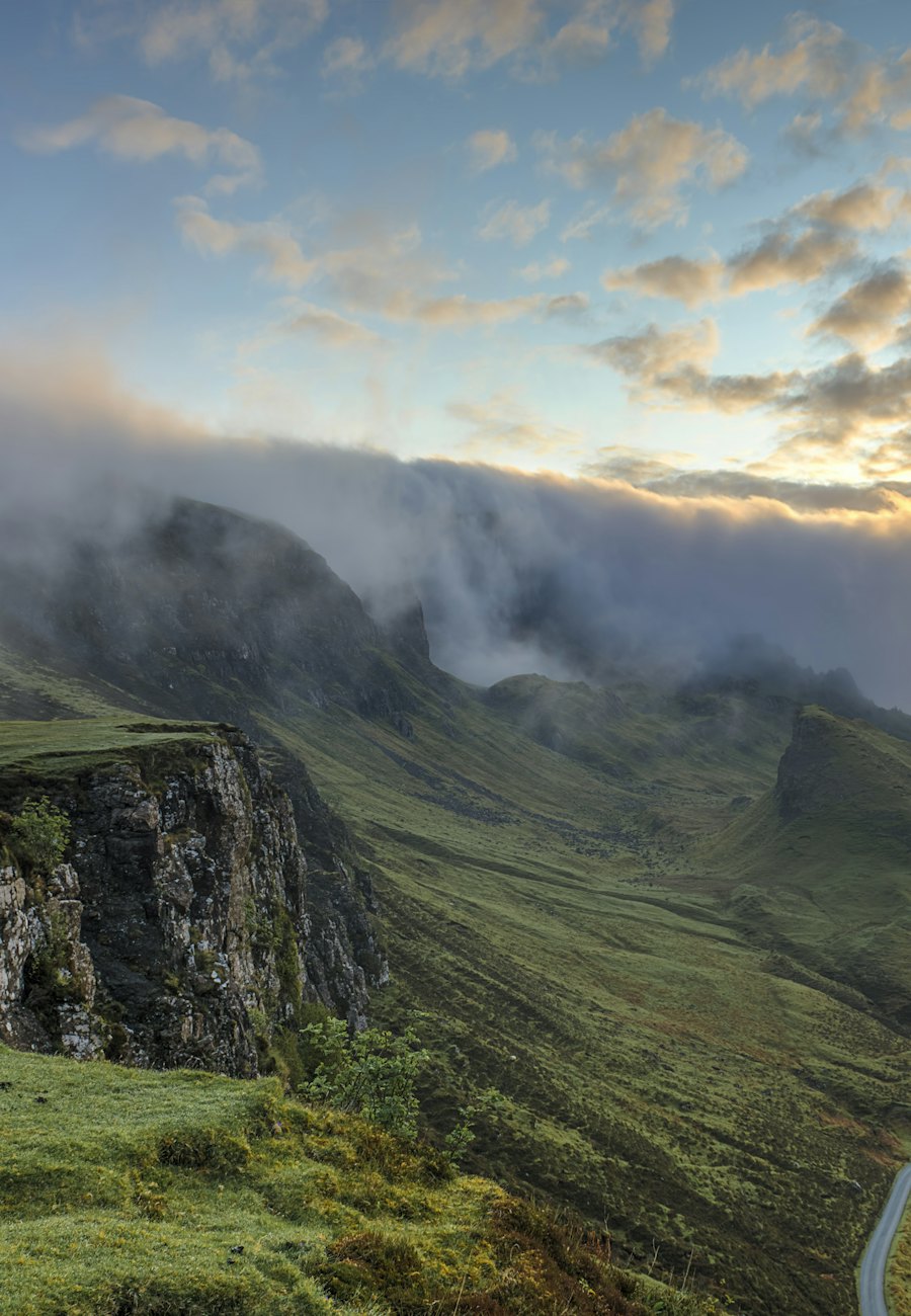 Misty green mountain valley