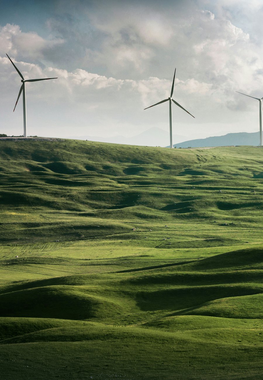 Green hills with wind turbines
